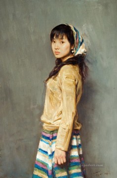 中国 Painting - 振り返る中国人の女の子